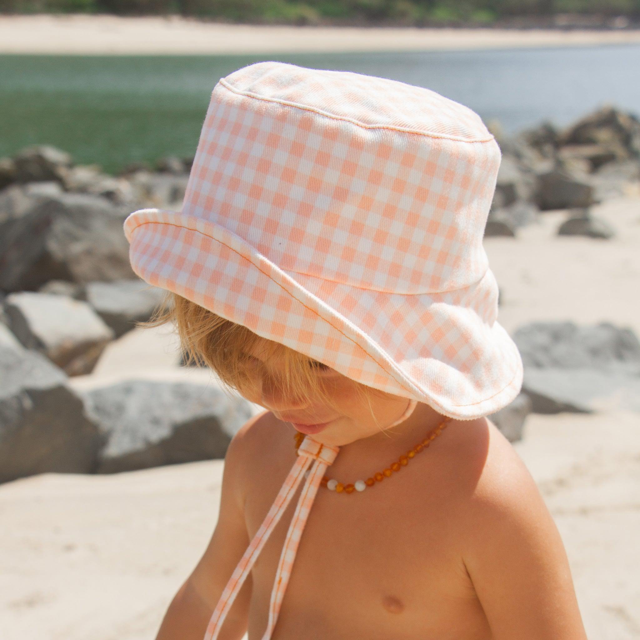 Azure and Apricot Gingham Collection - Vali Bucket Hat | Ina Swim