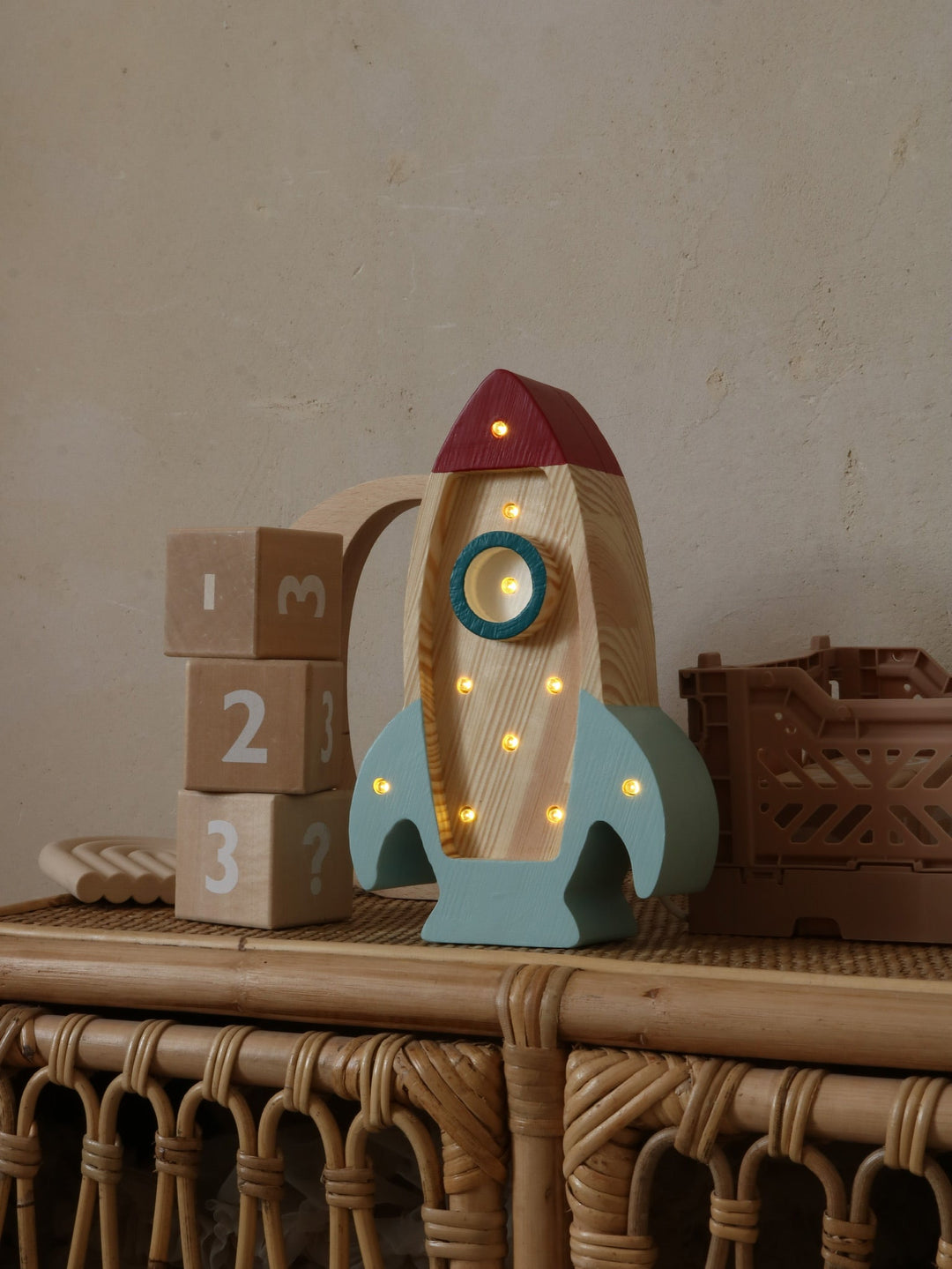 Little Lights-LL032-000-500-Space Rocket Lamp-Gray/Wood-Original-Rela-X JP