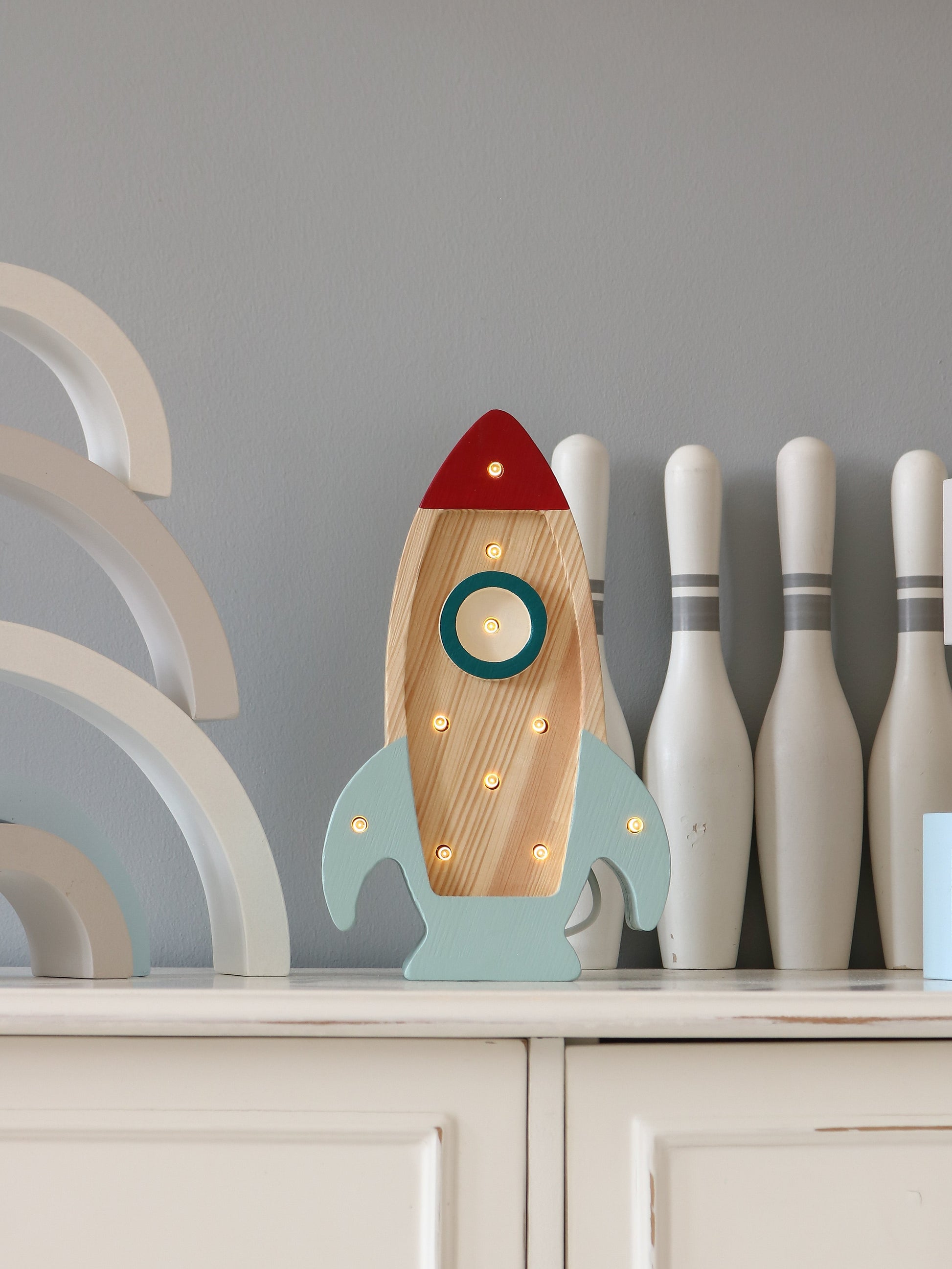 Little Lights-LL032-000-500-Space Rocket Lamp-Gray/Wood-Original-Rela-X JP