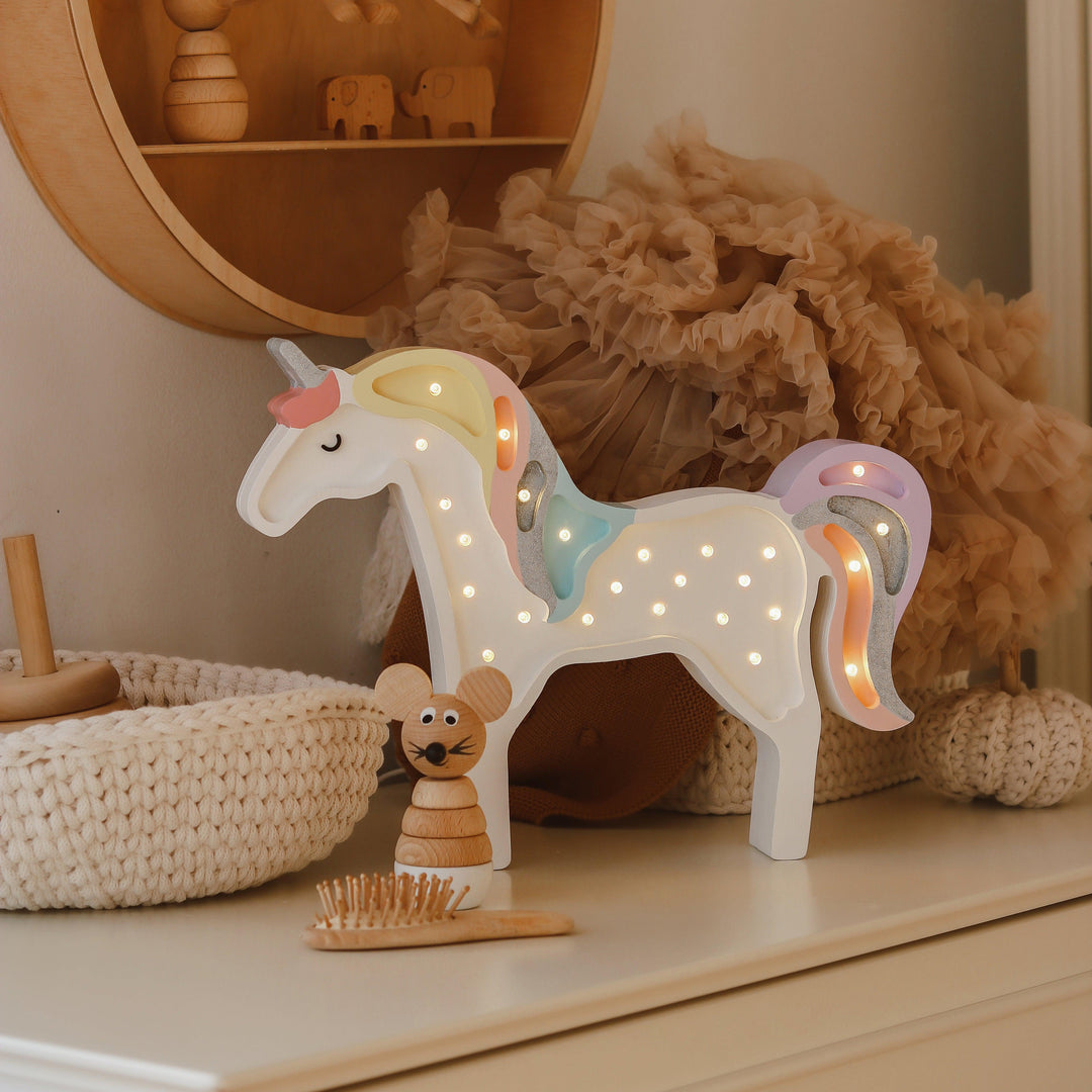 Little Lights-LL012-000-Unicorn Lamp-Baby Blue Wood-Original-Rela-X JP