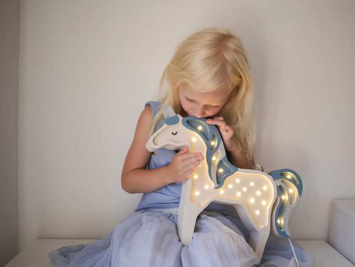 Little Lights-LL012-000-Unicorn Lamp-Baby Blue Wood-Original-Rela-X JP