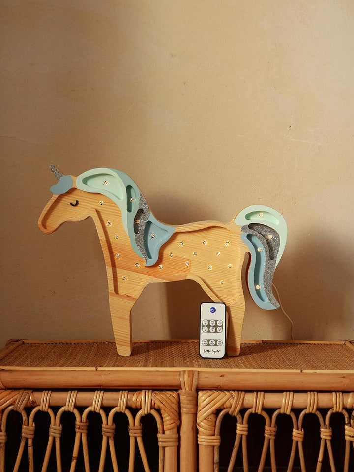 Little Lights-LL012-000-Unicorn Lamp-Baby Blue Wood-Original-Rela-X JP