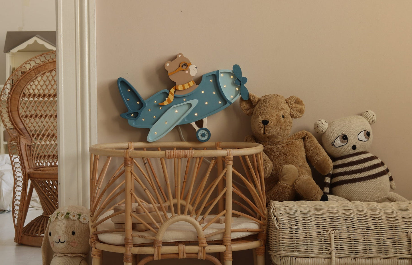 Little Lights-LL064-376-Vintage Aircraft Lamp-Khaki Pastel Bear-Original-Rela-X JP