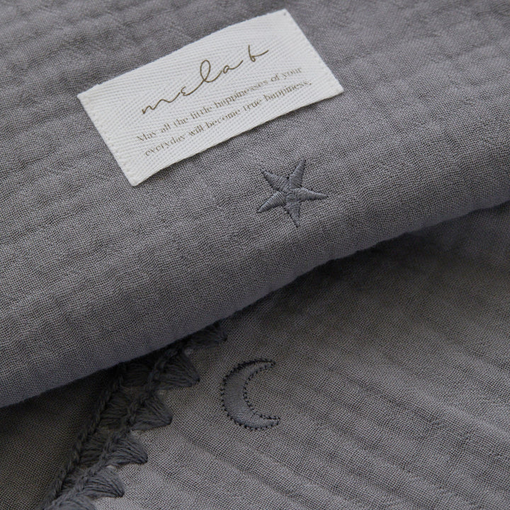 mela-B-6 Layer Gauze Blanket Embroide Star & Moon-Grey-70cm X 85cm-Rela-X JP