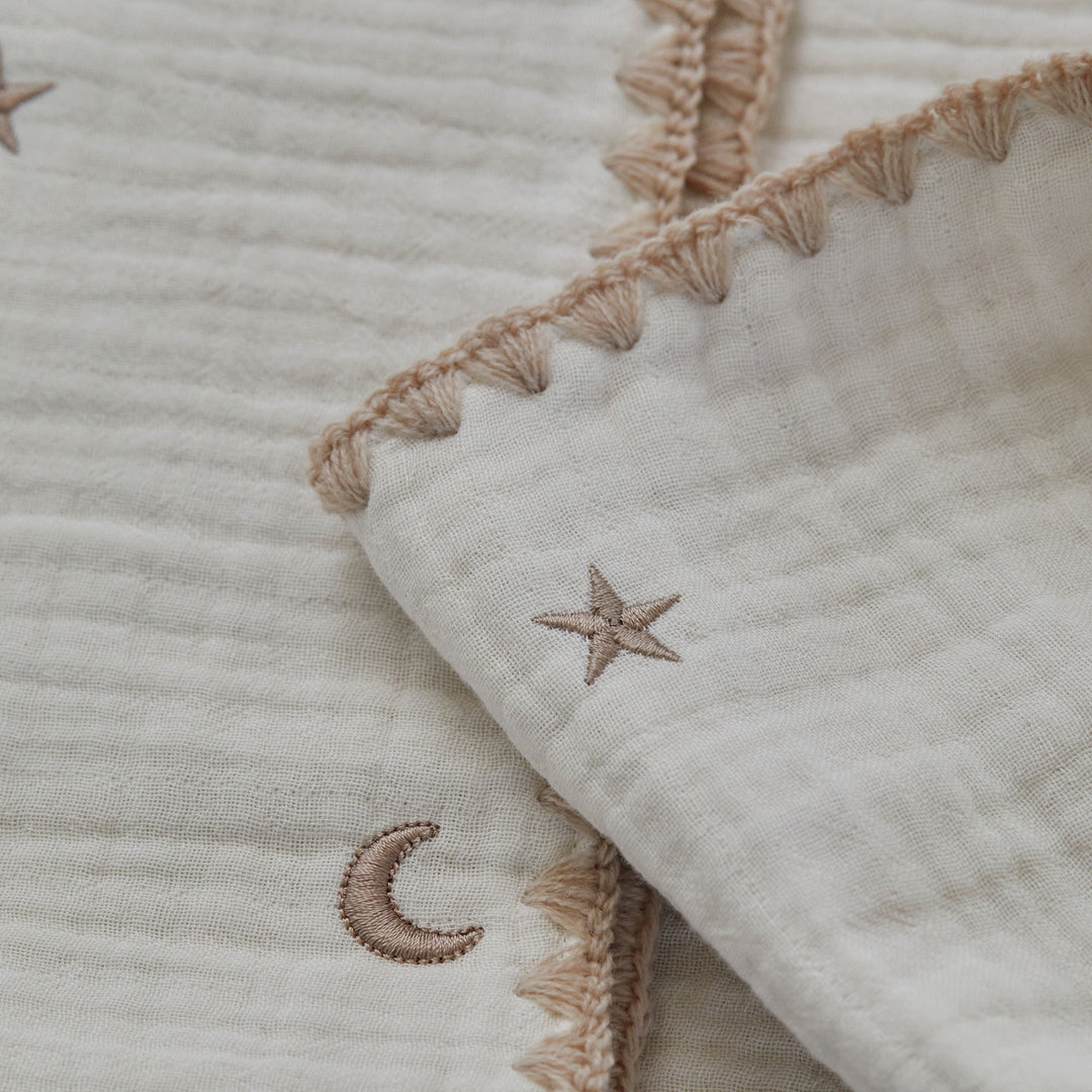 mela-B-6 Layer Gauze Blanket Embroide Star & Moon-Ivory-140cm X 85cm-Rela-X JP