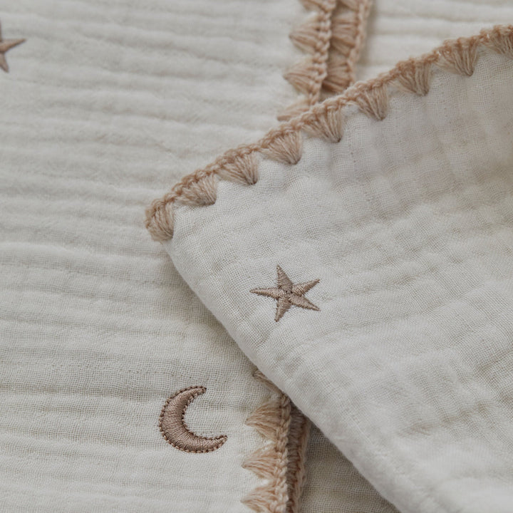 mela-B-6 Layer Gauze Blanket Embroide Star & Moon-Ivory-140cm X 85cm-Rela-X JP